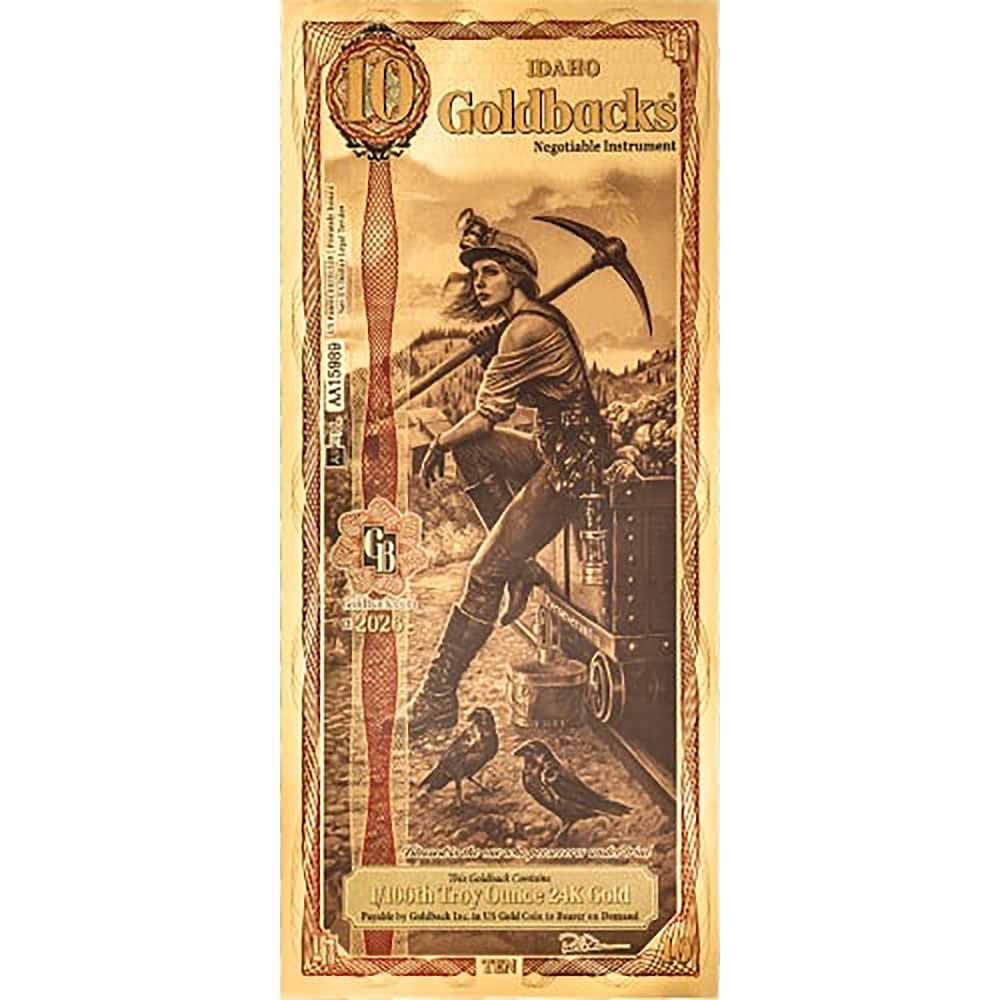Idaho 10 Goldbacks Gold Foil Note 1/100 Troy Ounce