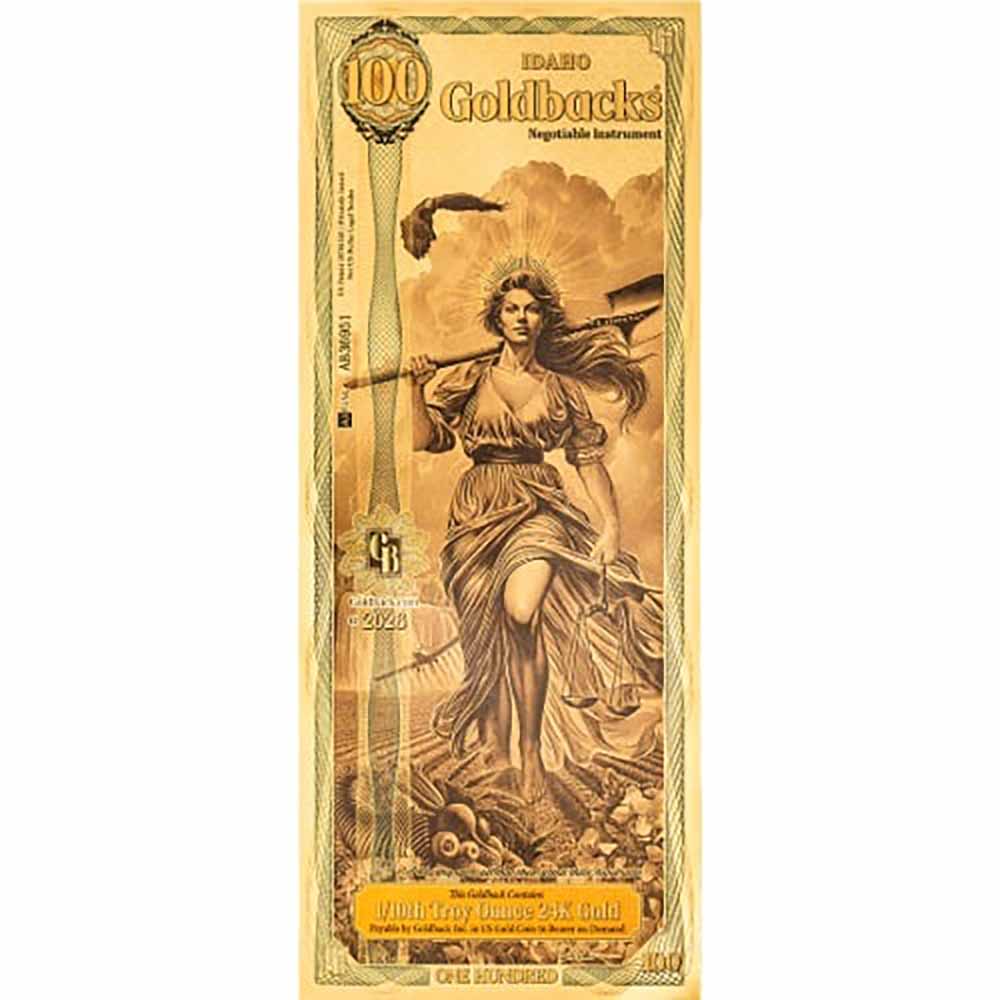 Idaho 100 Goldbacks Gold Foil Note 1/10 Troy Ounce