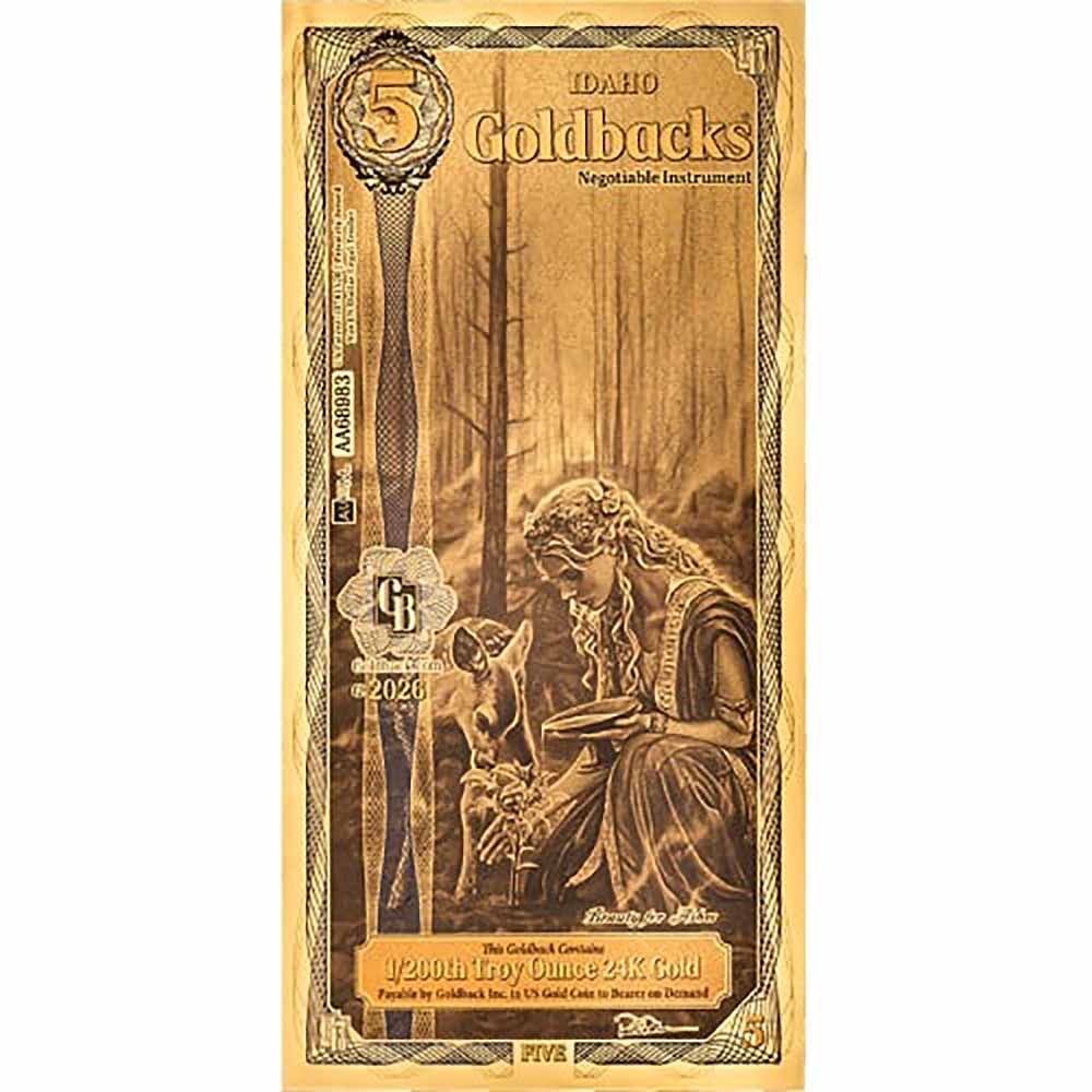 Idaho 5 Goldbacks Gold Foil Note 1/200 Troy Ounce
