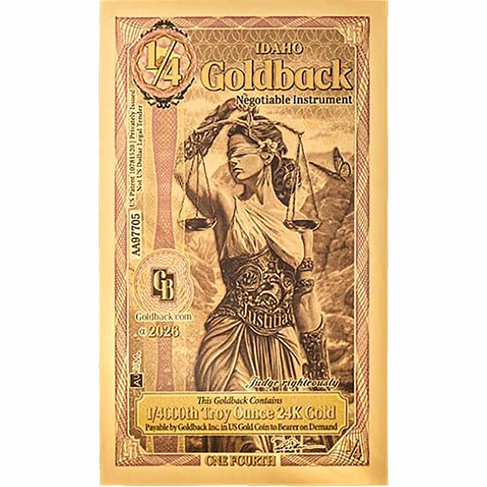 Idaho 1/4 Goldback Gold Foil Note 1/4000 Troy Ounce