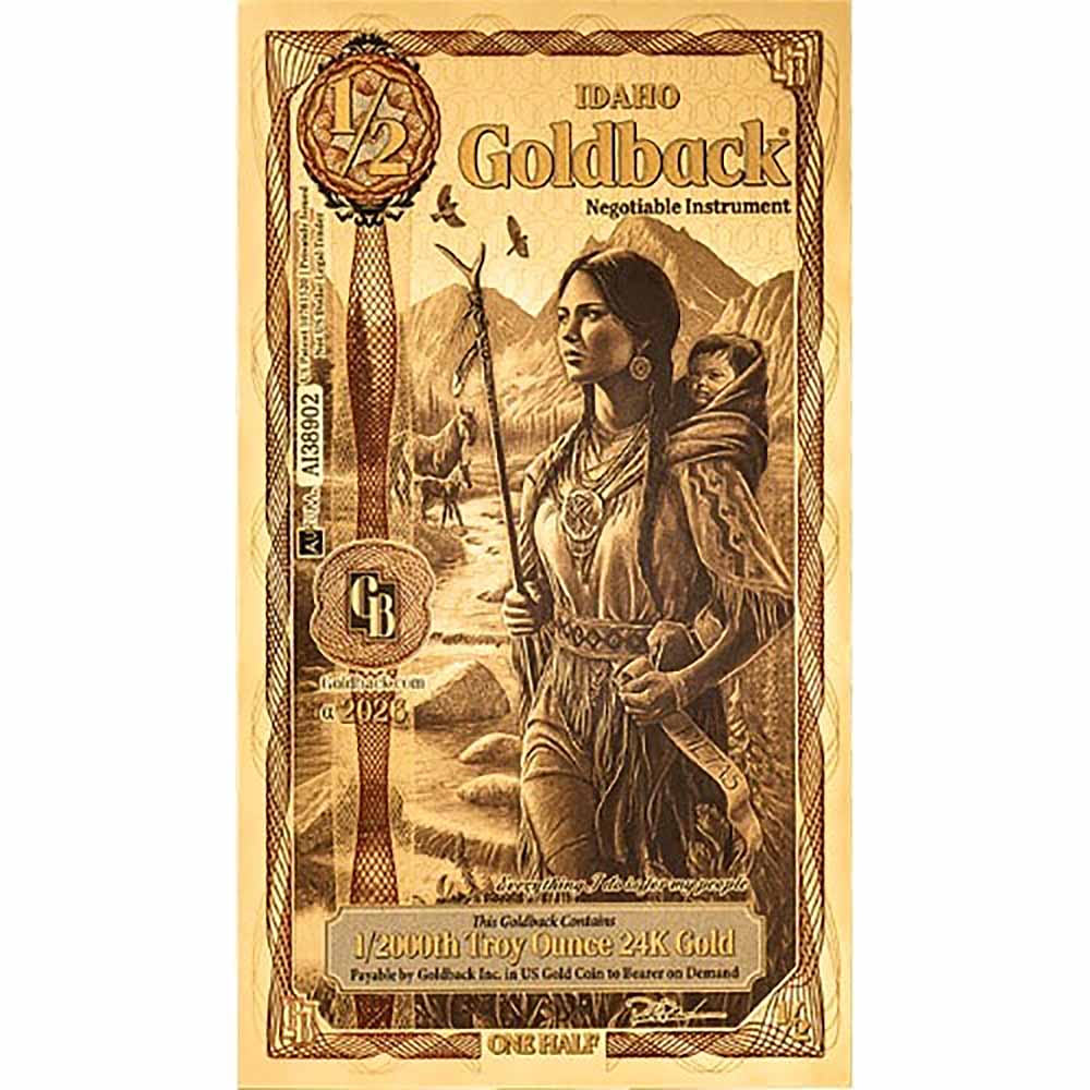 Idaho 1/2 Goldback Gold Foil Note 1/2000 Troy Ounce