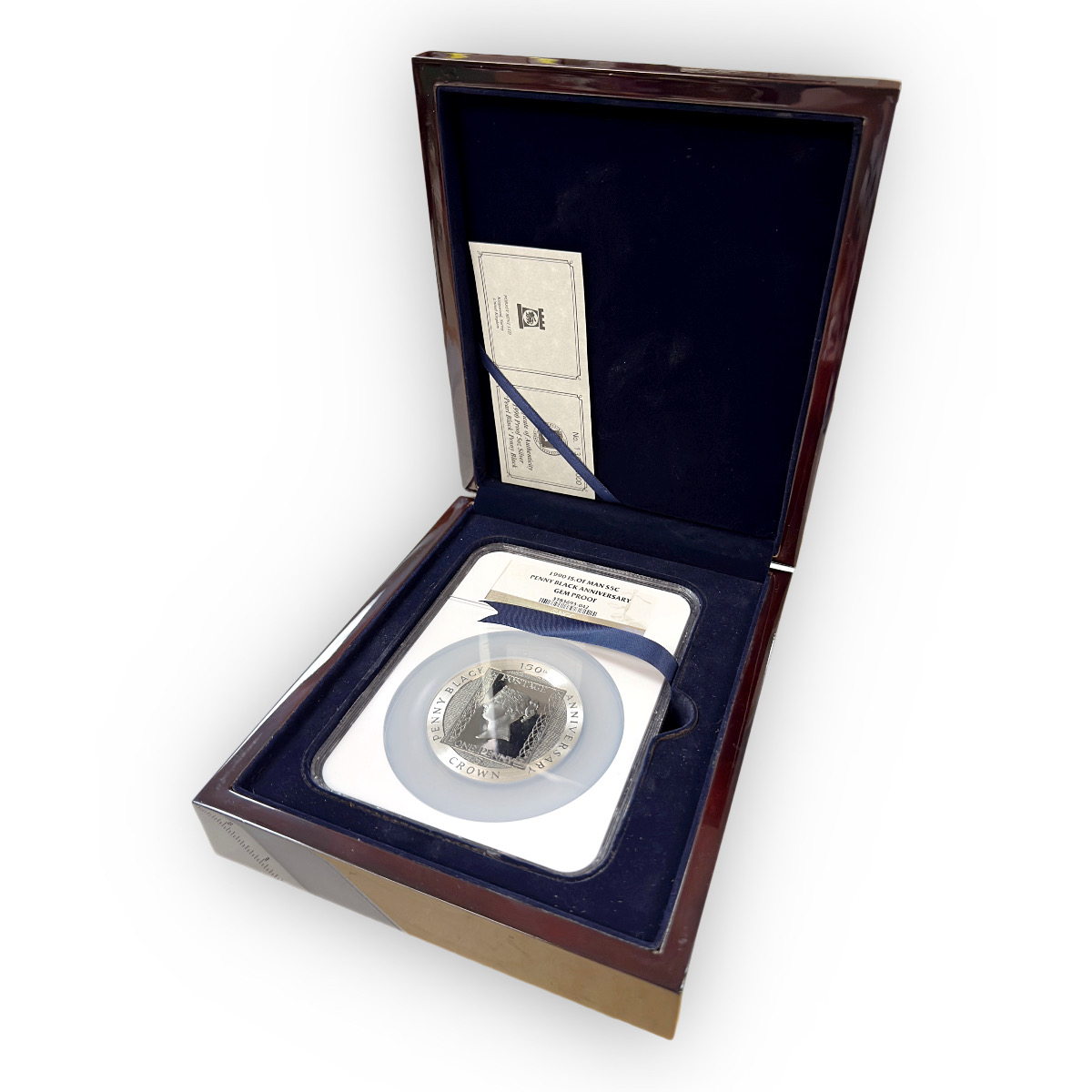 Certified Isle of Man 5 Crowns Penny Black 150th Anniversary 1990 Gem Proof NGC - IN BOX