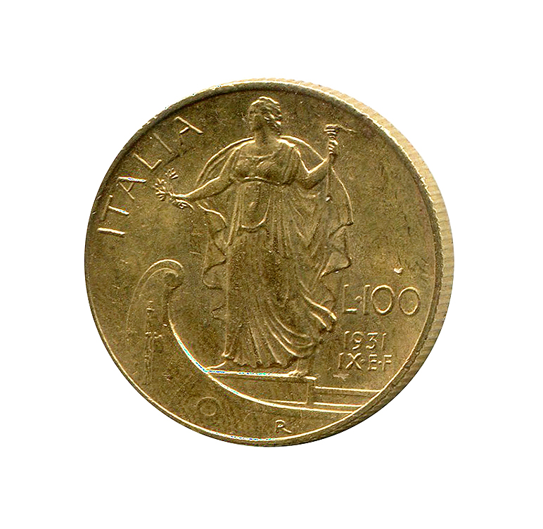 Italy 100 Lire Gold 1931 AU-UNC