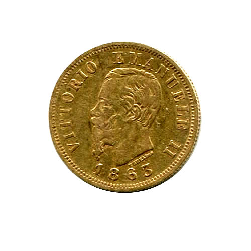 Italy 10 lire gold 1863 VF