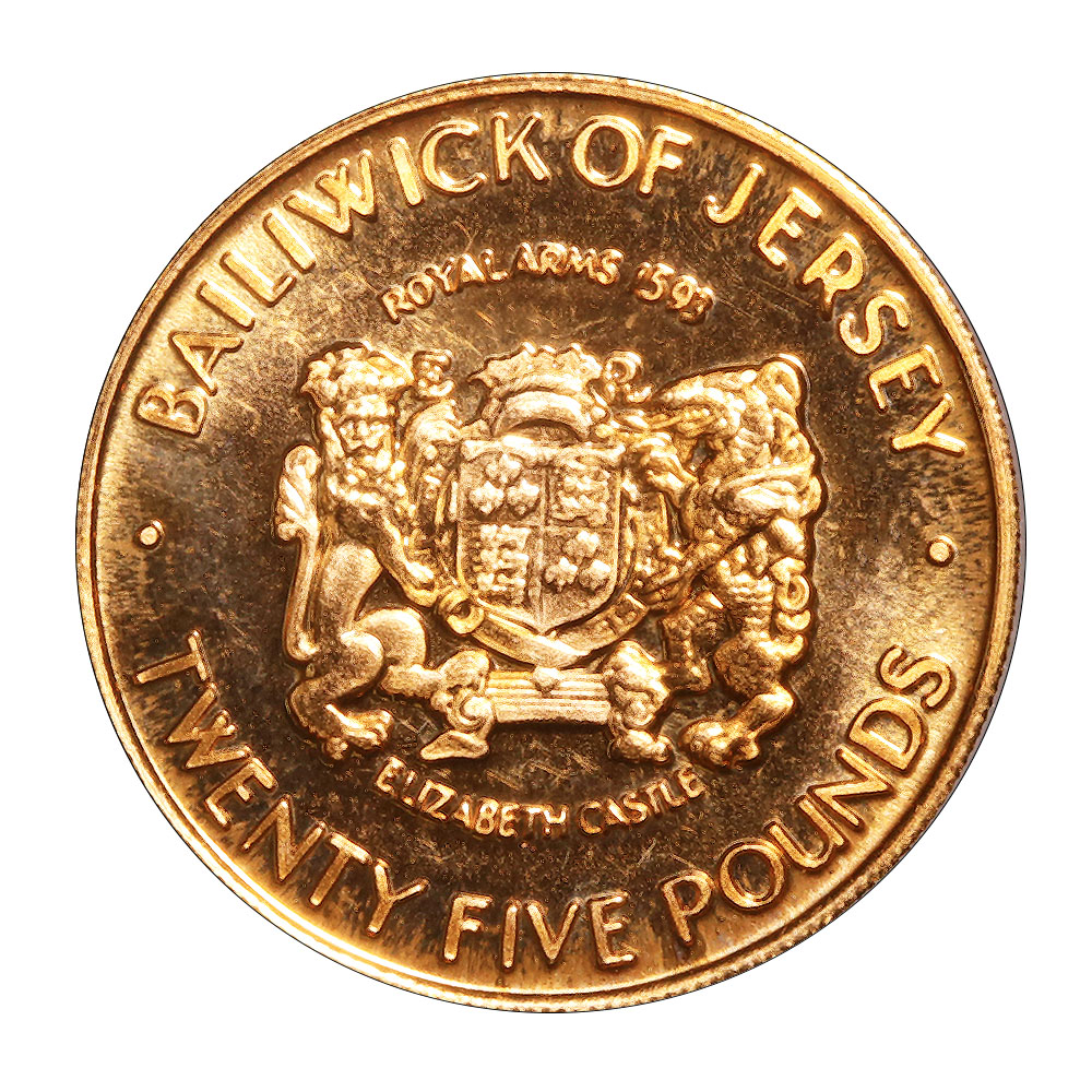 Jersey 25 Pounds Gold 1972 BU Royal Arms