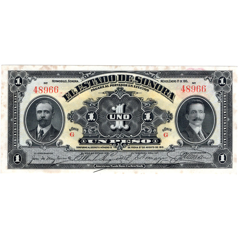 Mexico Sonora 1 Peso 1915 S#1071 AU