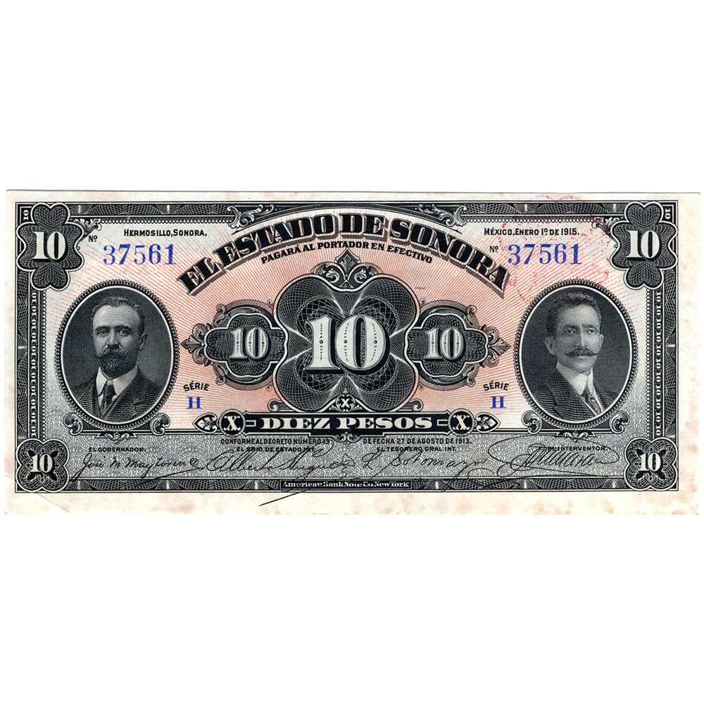 Mexico Sonora 10 Pesos 1915 S#1073 AU