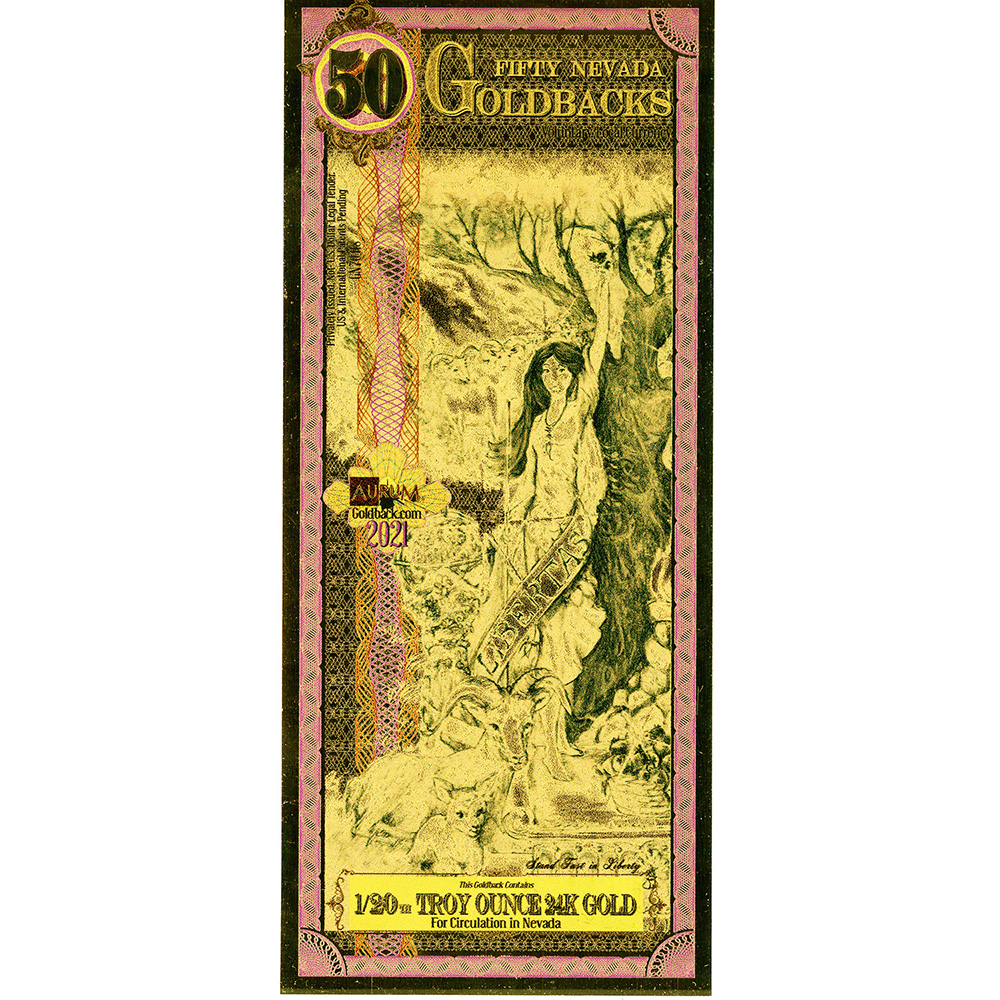 Nevada 50 Goldbacks Gold Foil Note 1/20 Troy Ounce 2021 Issue