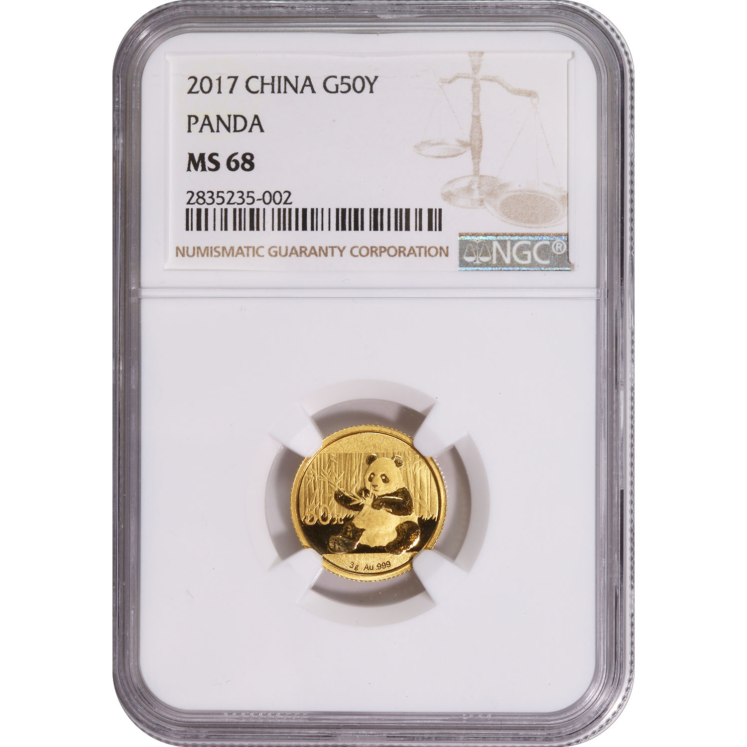 Certified 3 Gram Chinese Gold Panda 2017 50 Yuan MS68 NGC