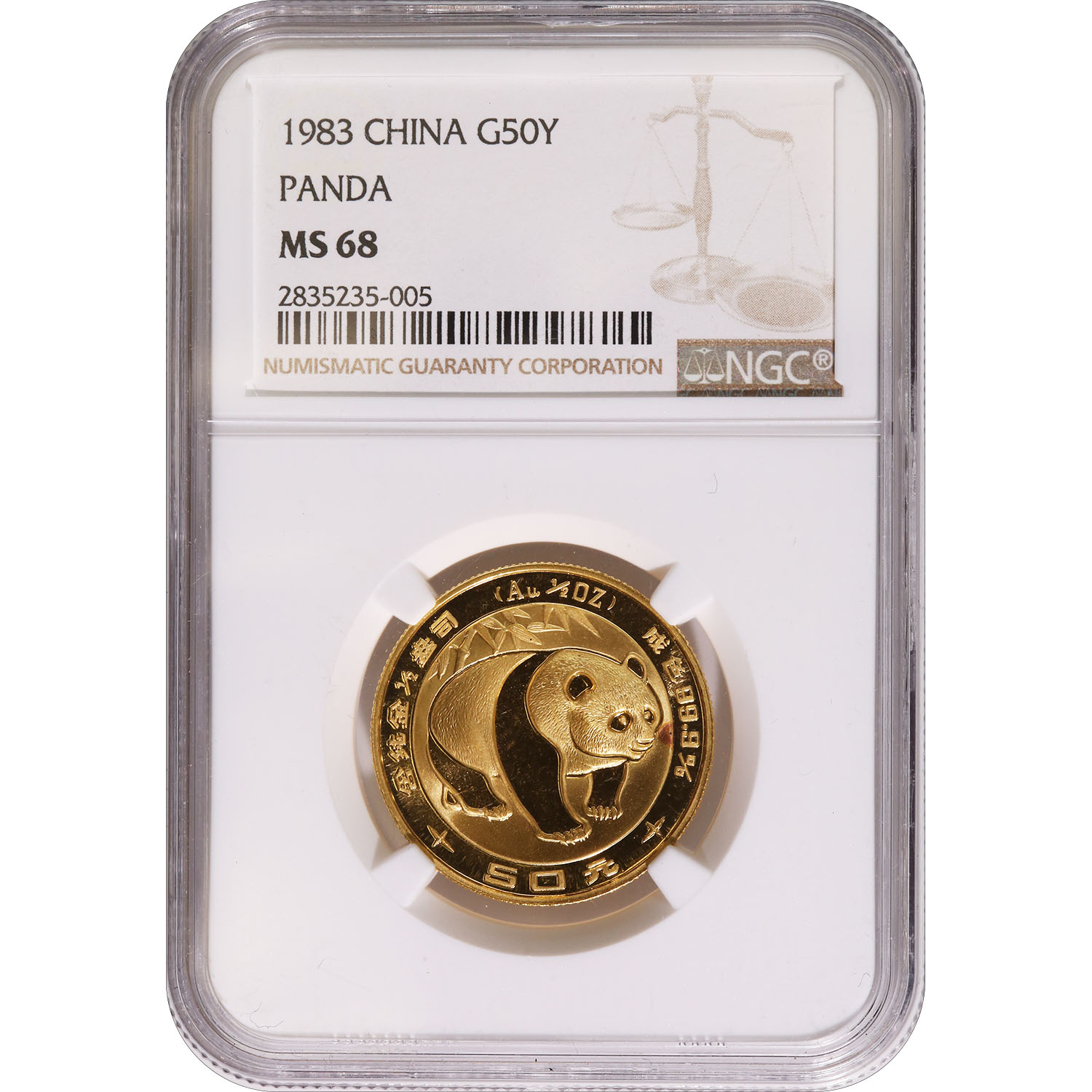 Certified Half Ounce Chinese Gold Panda 1983 50 Yuan MS68 NGC