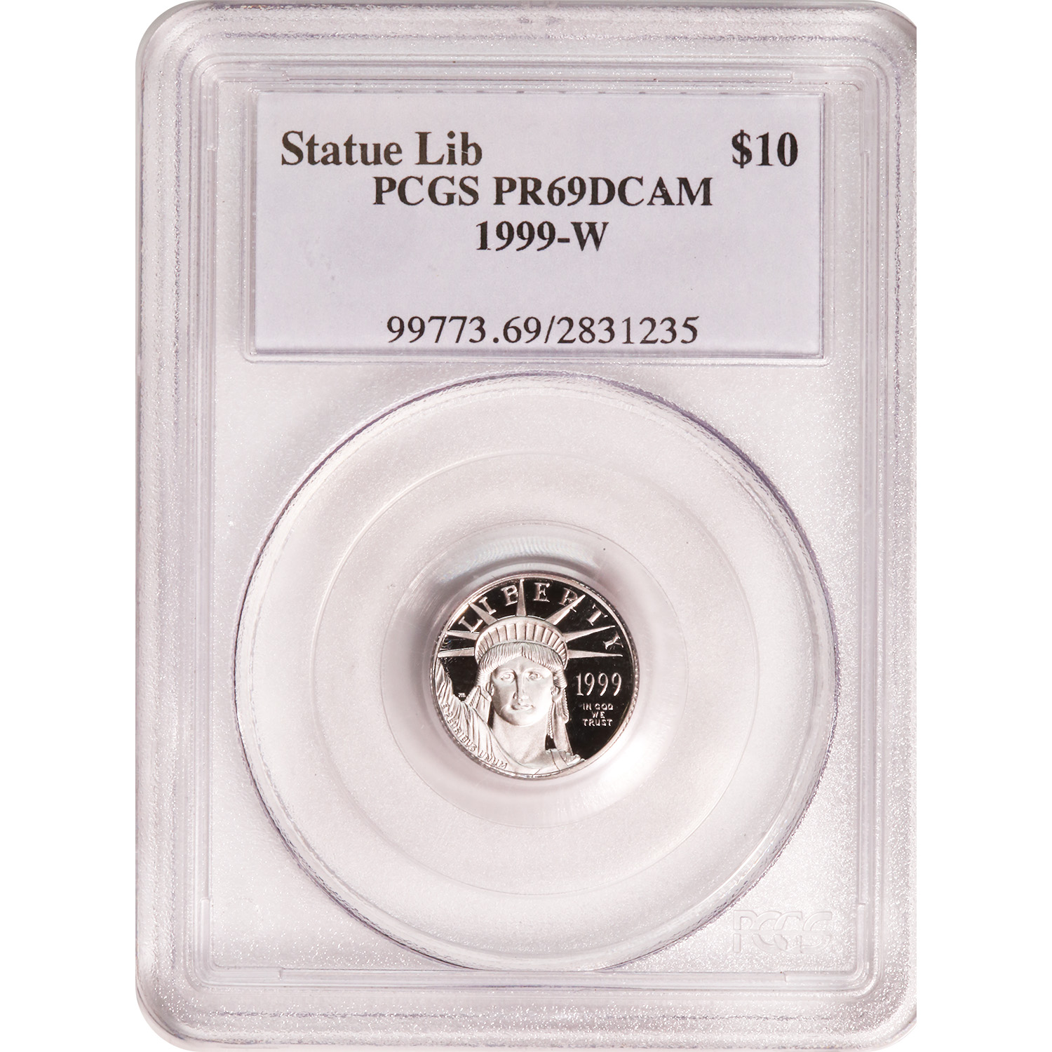 Certified Platinum American Eagle Proof 1999-W Tenth Ounce PR69DCAM PCGS