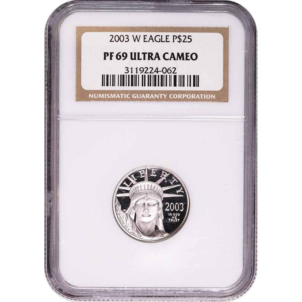 Certified Platinum American Eagle Proof 2003-W Quarter Ounce PF69 NGC