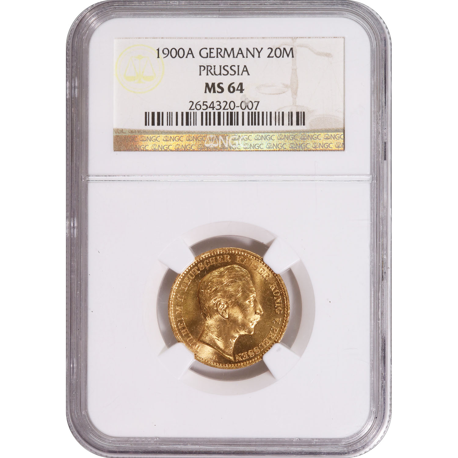 German States Prussia 20 Mark Gold 1900A MS64 NGC