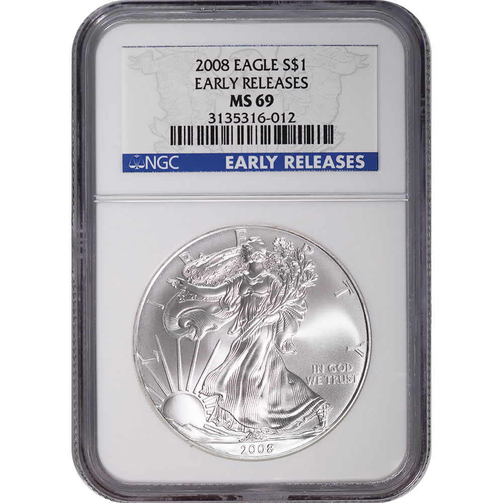 Certified Uncirculated Silver Eagle 2008 MS69 NGC Early Release