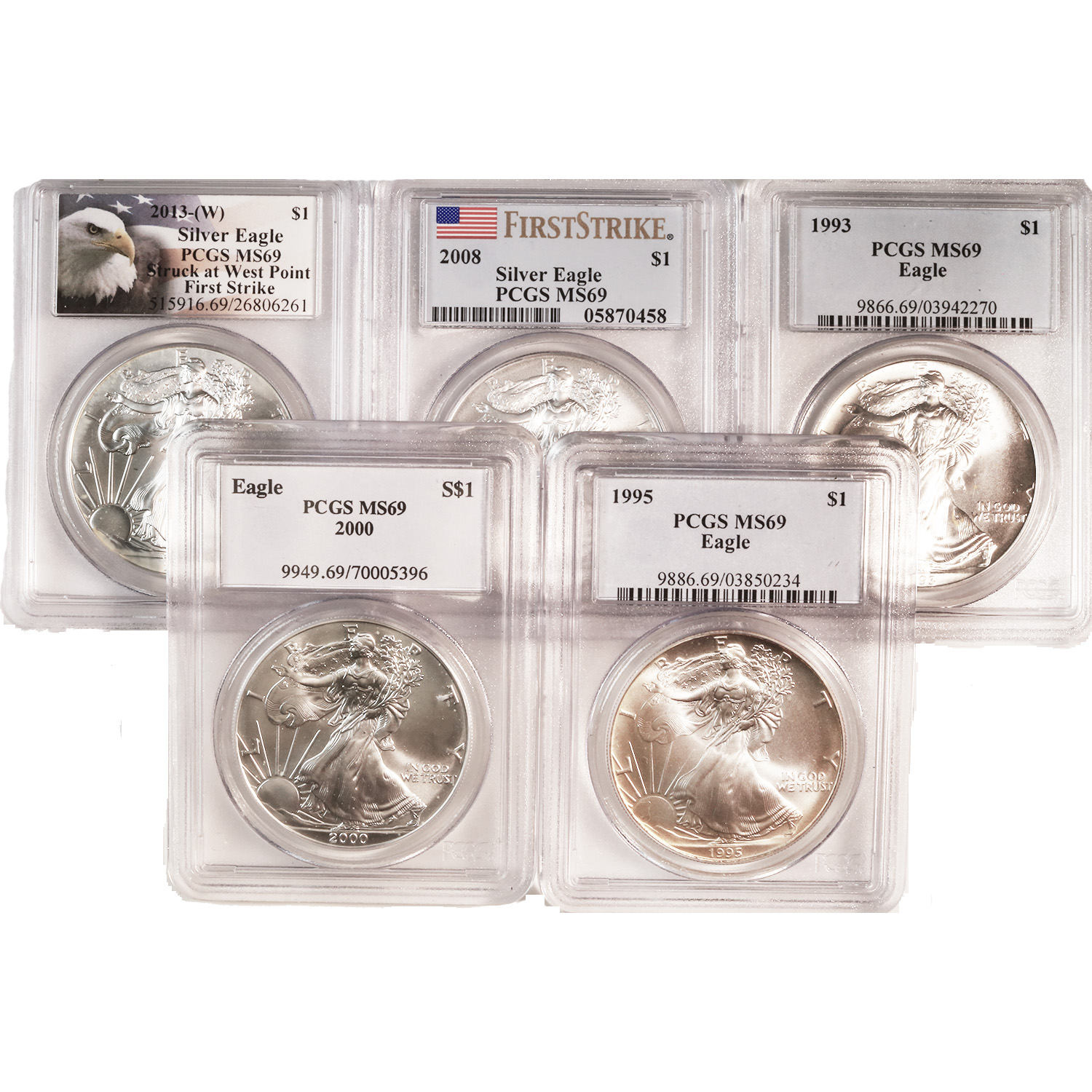 Certified Uncirculated Silver Eagle MS69 PCGS Random Label (Dates Our Choice)