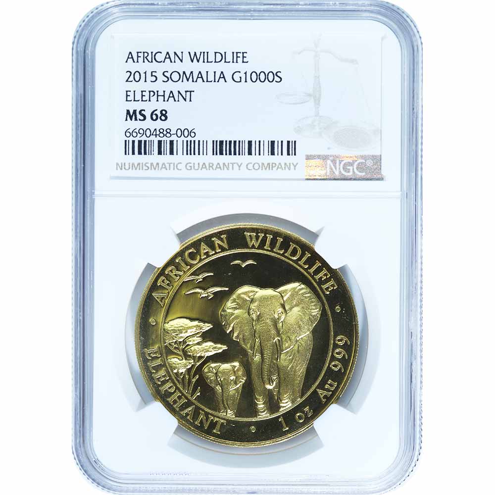 Somalia Gold Elephant 2015 MS68 NGC