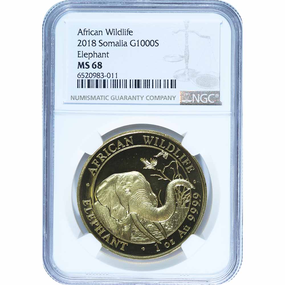 Somalia Gold Elephant 2018 MS68 NGC