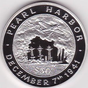 Tokelau $50 Silver 1 Oz. 1991 PF Pearl Harbor Anniversary