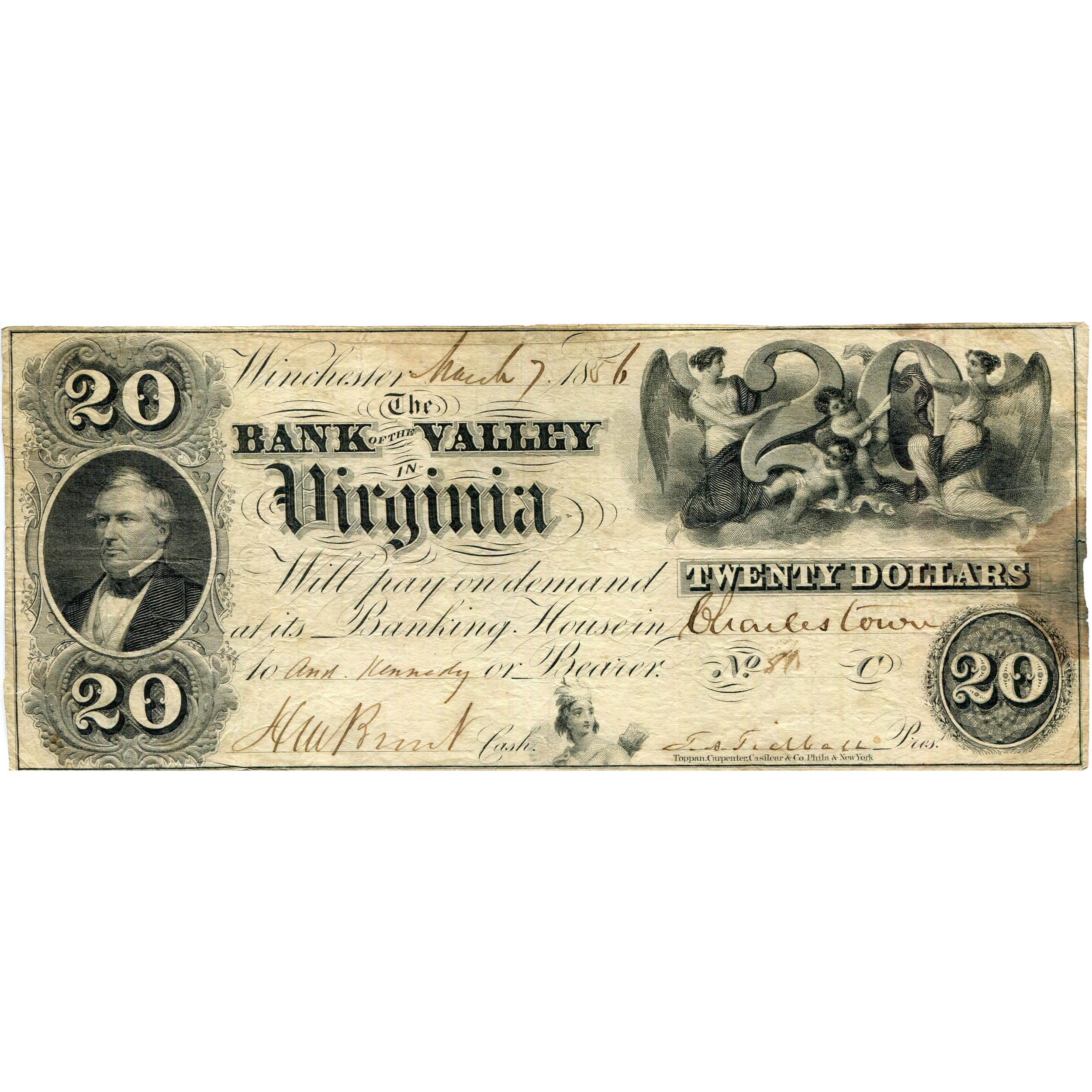 Virginia Winchester 1856 $20 Bank of the Valley VI51 BW50-40 XF