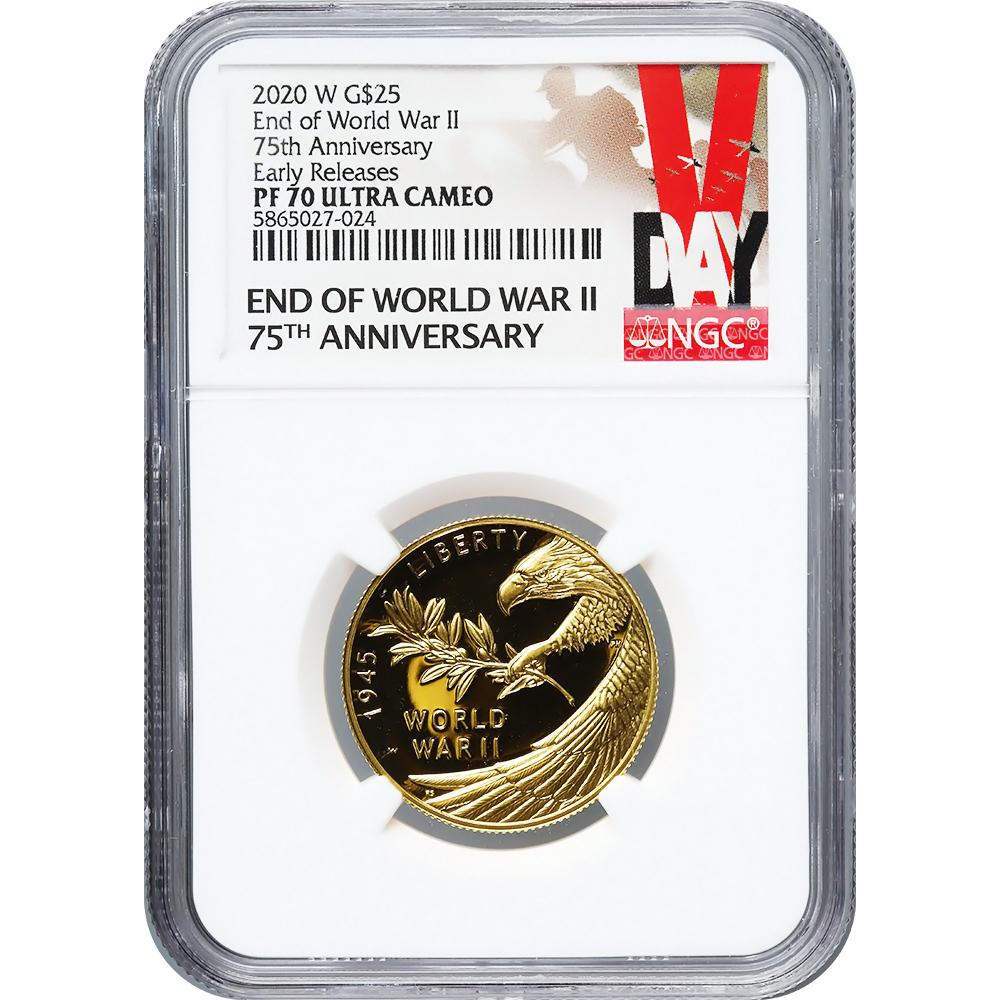 2020-W $25 Gold Eagle End of WWII PF70 NGC Early Release 