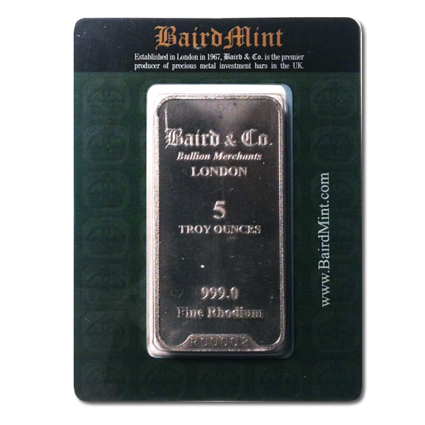 Baird Mint 5 Ounce Rhodium Bar