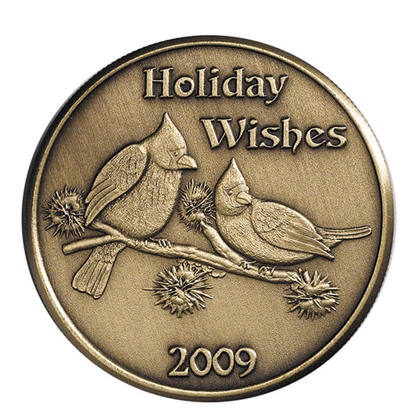 Christmas 2009 Bronze Round X-11 Holiday Wishes (with ornament holder)