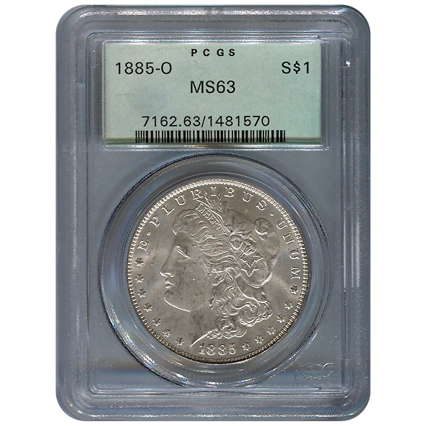 Certified Morgan Silver Dollar 1885-O MS63 PCGS