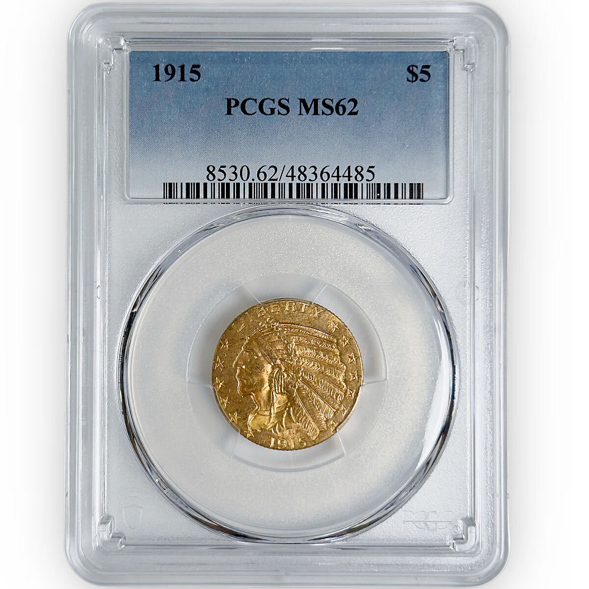 Certified $5 Gold Indian 1915 MS62 PCGS