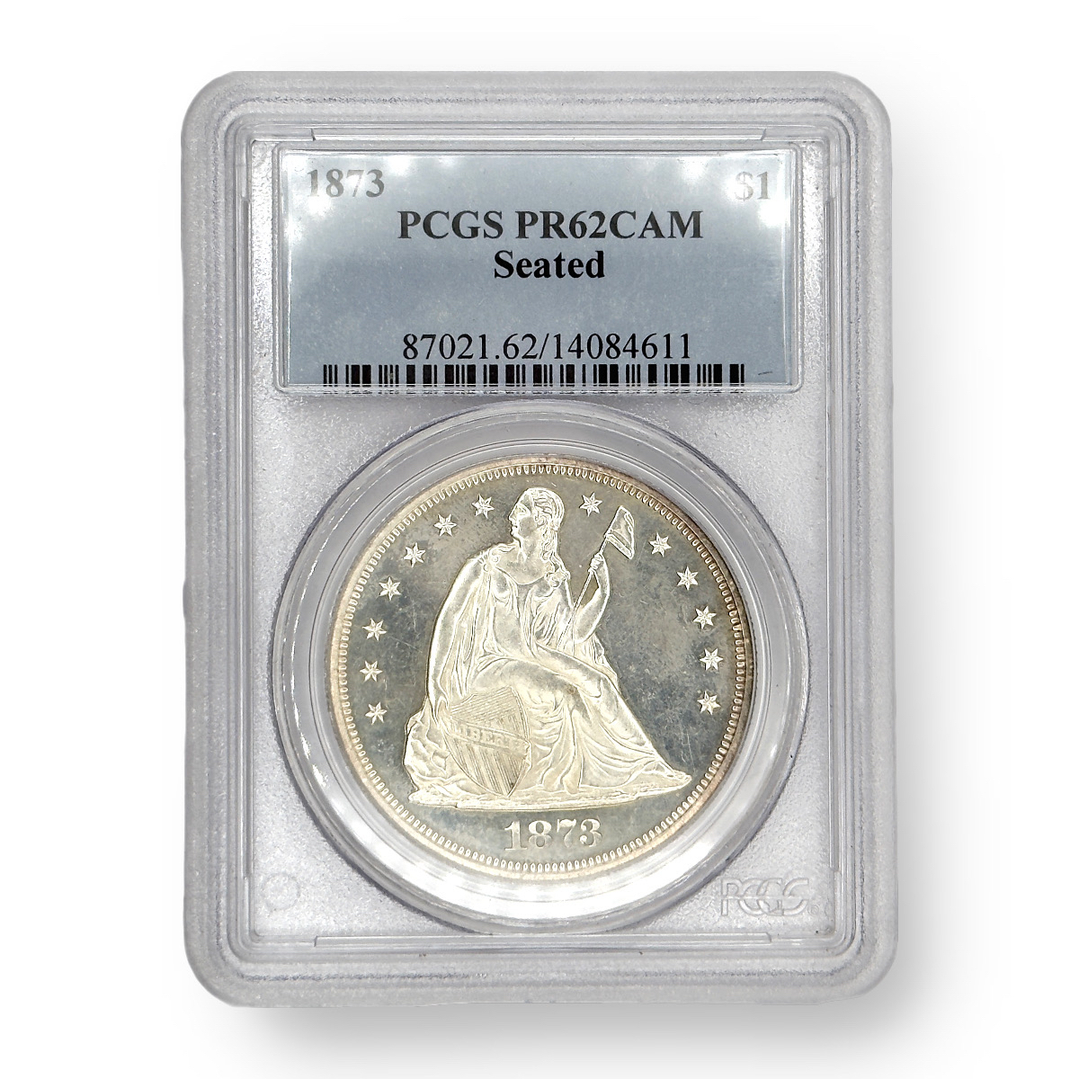 Certified Seated Dollar 1873 PR62CAM PCGS