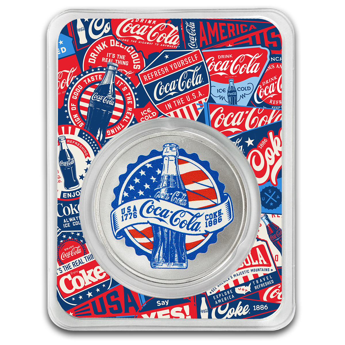 Coca-Cola® USA 1 oz Silver Colorized Americana 140 Years