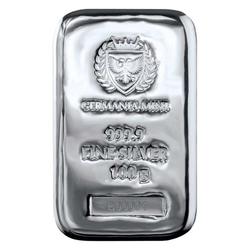 Germania Mint 100 Gram Silver 999.9 Cast Bar