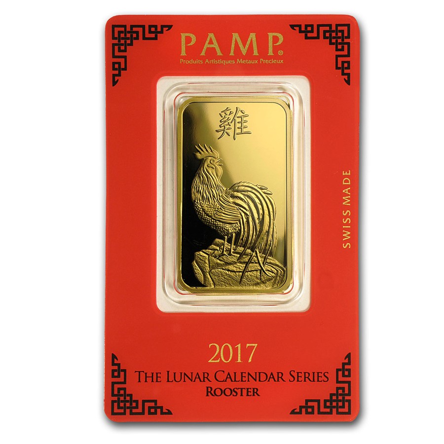 PAMP Suisse One Ounce Gold Bar - 2017 Rooster Design