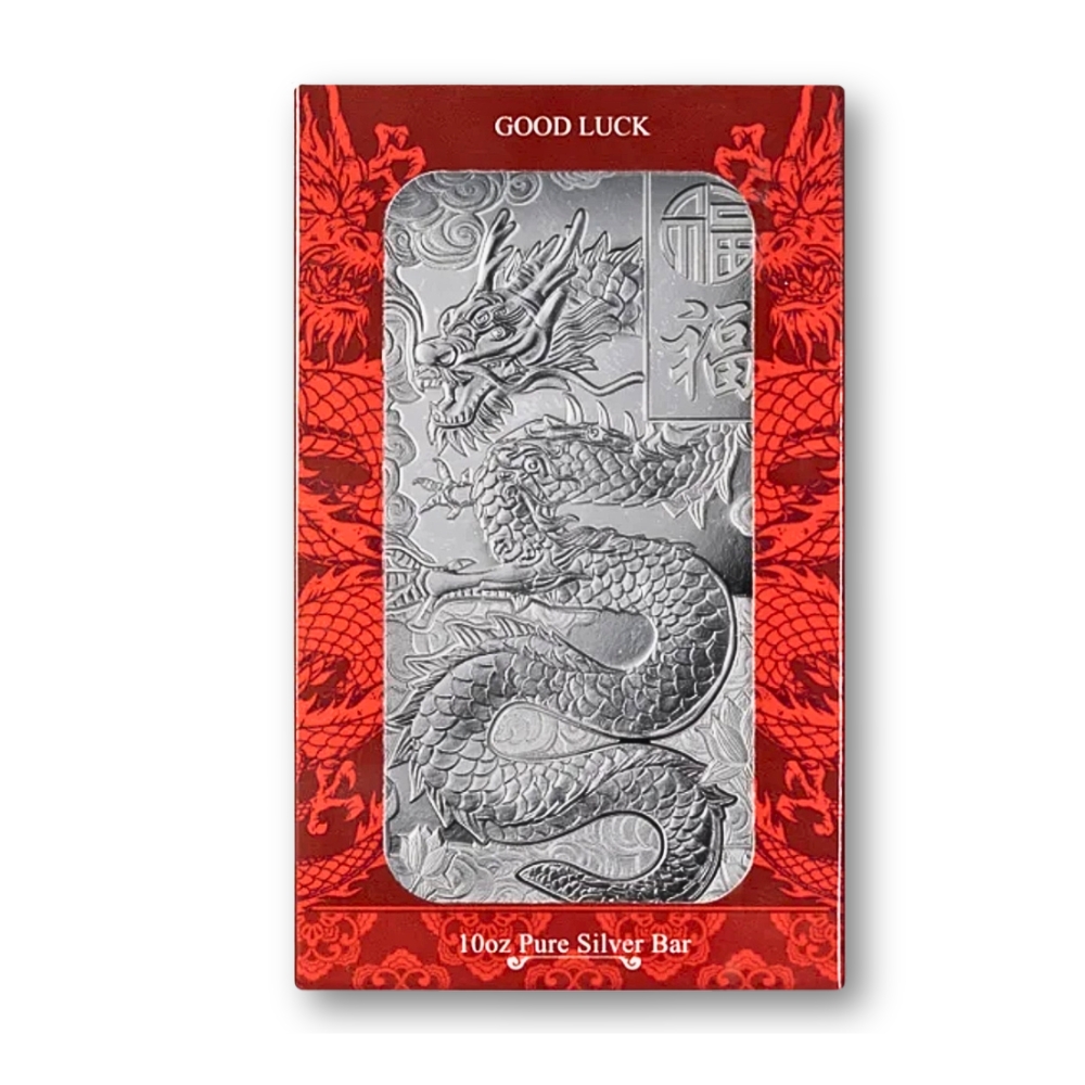 PAMP Suisse Silver Bar 10 oz - Good Luck Dragon