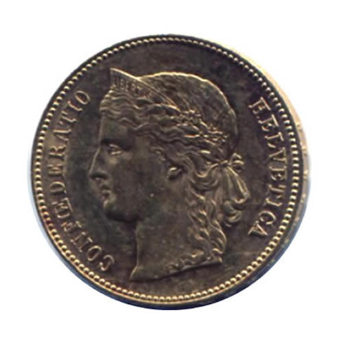 Switzerland 20 francs gold 1883-1896 