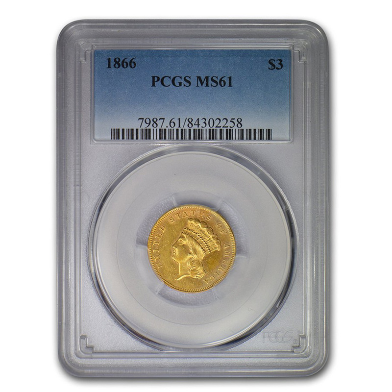 Certified US Gold $3  MS61 (Dates Our Choice) PCGS or NGC