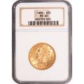 Certified $10 Gold Liberty 1892 MS60 NGC