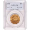 Certified $10 Gold Liberty 1892 MS62 PCGS