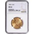 Certified $10 Gold Liberty 1893 MS62 NGC