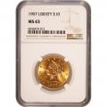 Certified $10 Gold Liberty 1907 MS63 NGC