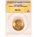 Certified $10 Gold Indian 1910-D High D MS63 ANACS