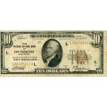 1929 $10 Federal Reserve Note San Francisco CA F