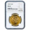 Certified US Gold $20 Liberty 1899-S MS62 NGC