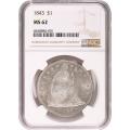 Certified Seated Dollar 1843 MS62 NGC
