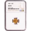Certified $1 Gold Liberty 1851 AU55 NGC