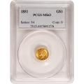 Certified $1 Gold Liberty 1851 MS63 PCGS