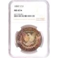 Certified Morgan Silver Dollar 1880-S MS63* NGC Rainbow Toning