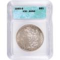 Certified Morgan Silver Dollar 1885-S AU50 ICG