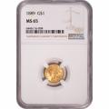 Certified $1 Gold Liberty 1889 MS65 NGC