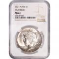 Certified Peace Silver Dollar 1921 MS62 NGC