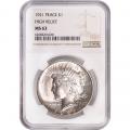 Certified Peace Silver Dollar 1921 MS63 NGC